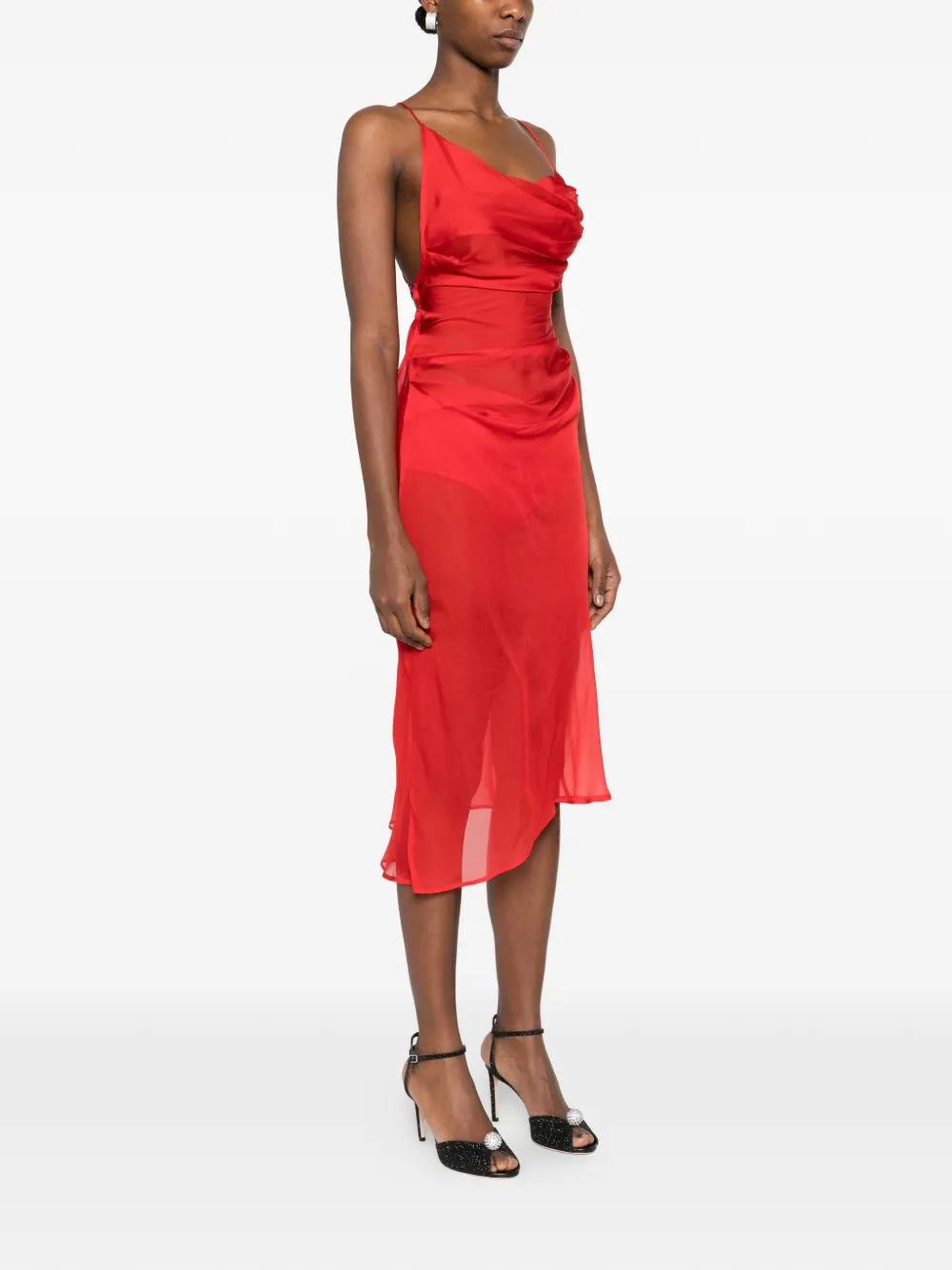 Patrizia Pepe Asymmetric Draping Silk Midi Dress