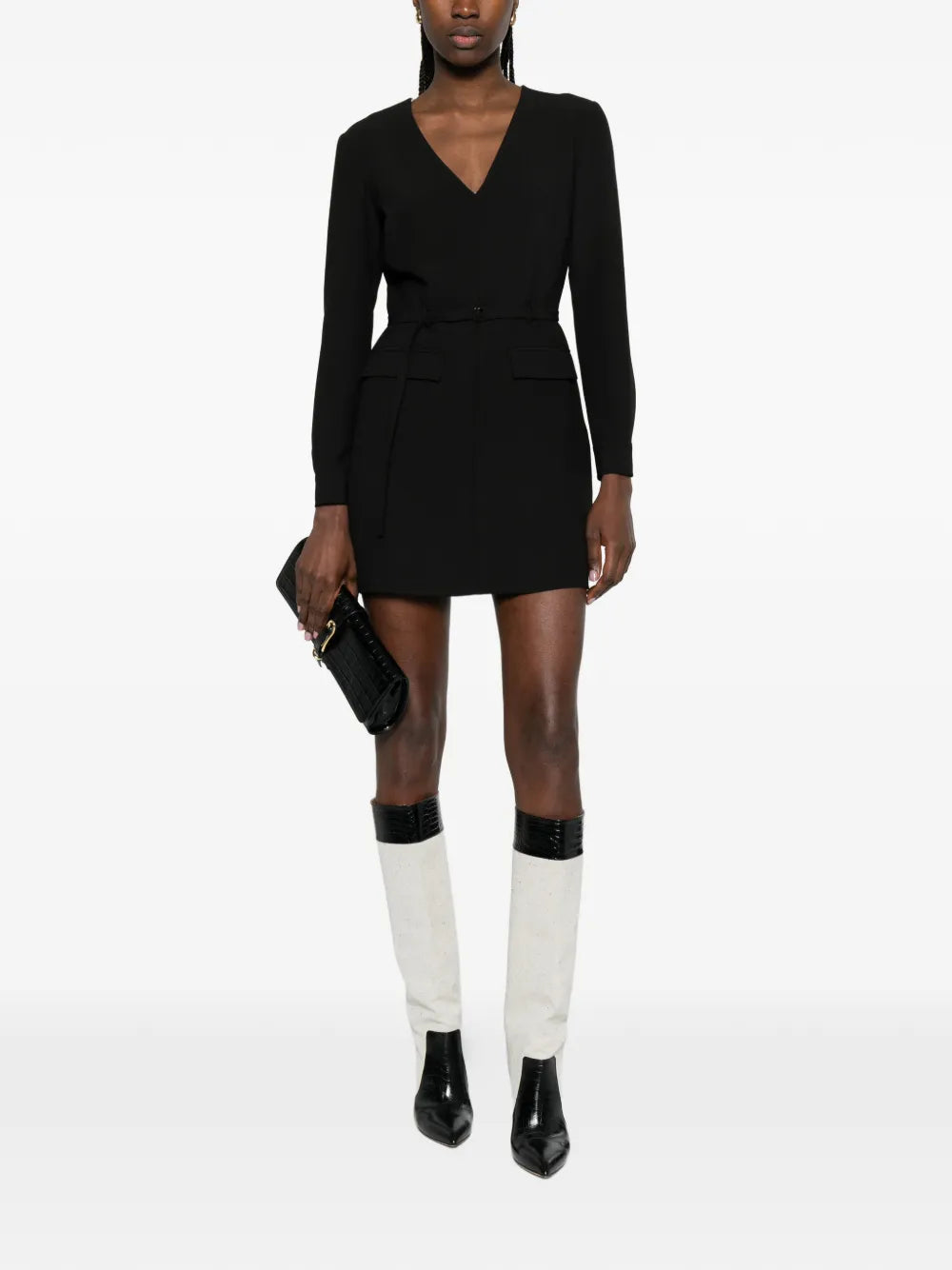 Patrizia Pepe V Neck Belted Mini Dress