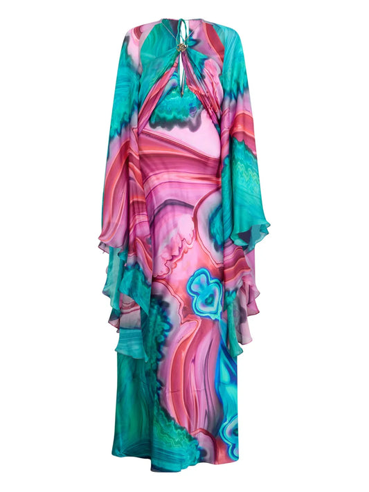 Roberto Cavalli Cut Out Marble Print Dress