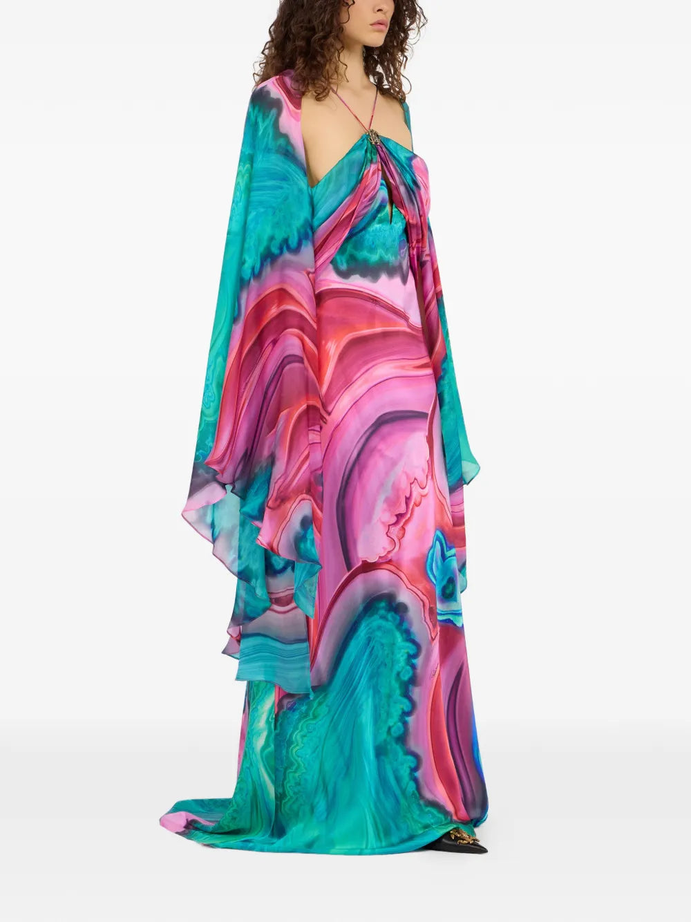 Roberto Cavalli Cut Out Marble Print Dress