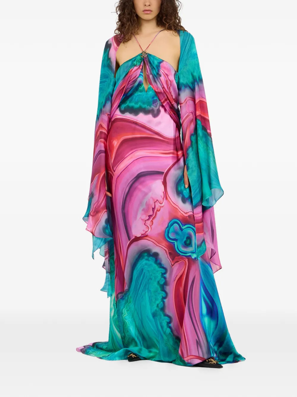 Roberto Cavalli Cut Out Marble Print Dress