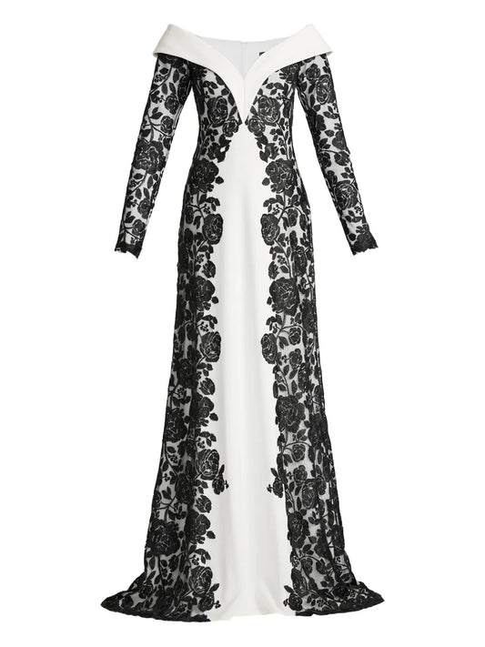 Tadashi Shoji Floral Lace Long Sleeve Maxi Dress