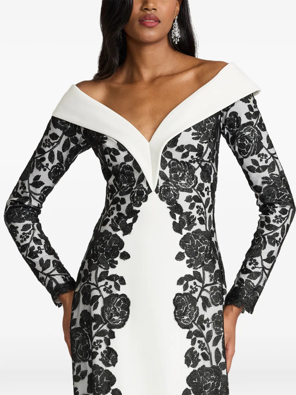 Tadashi Shoji Floral Lace Long Sleeve Maxi Dress