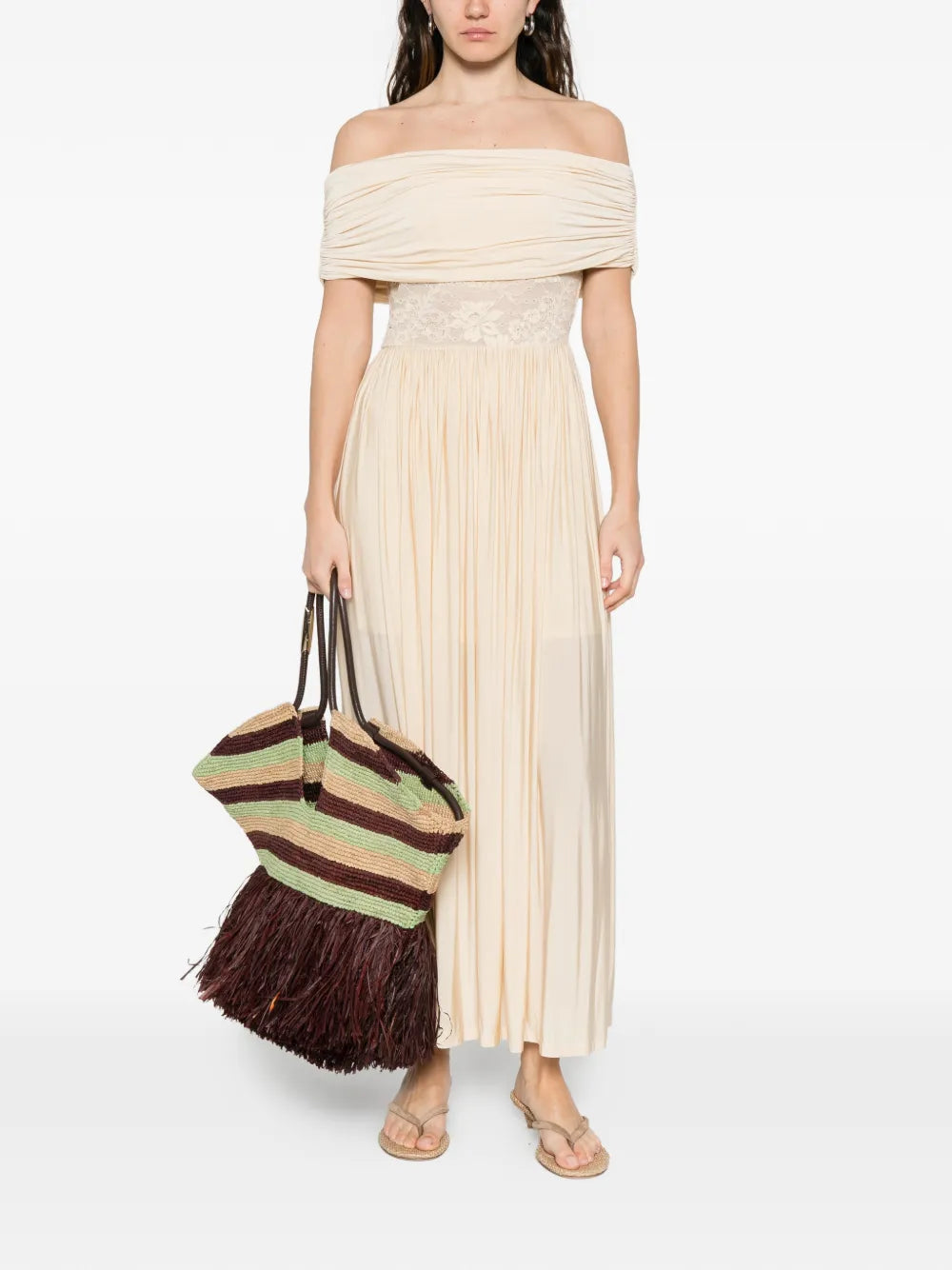 Zimmermann Lace Detail Pleated Maxi Dress