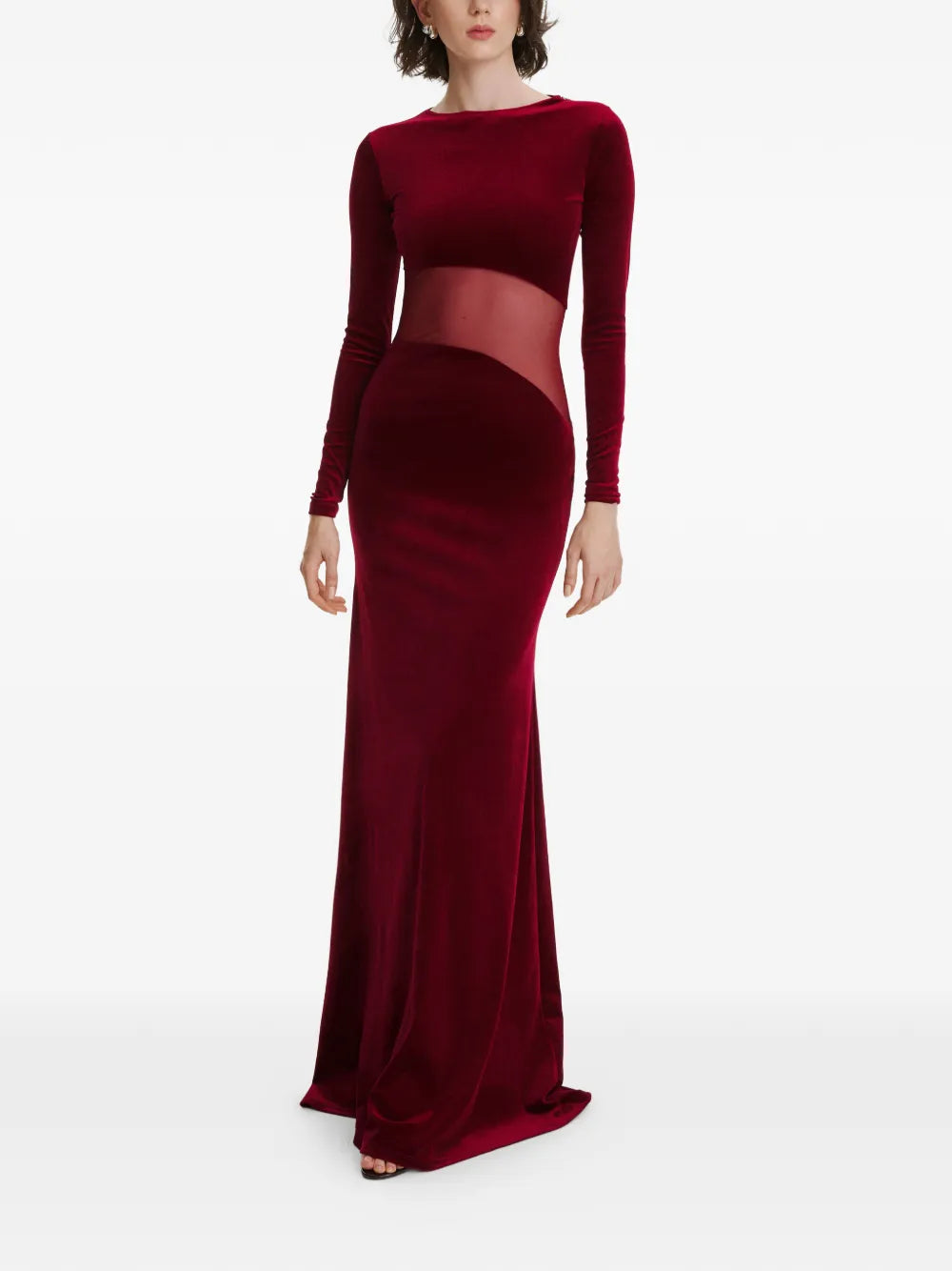 2310 Studio Mesh Panel Long Sleeves Velvet Maxi Dress