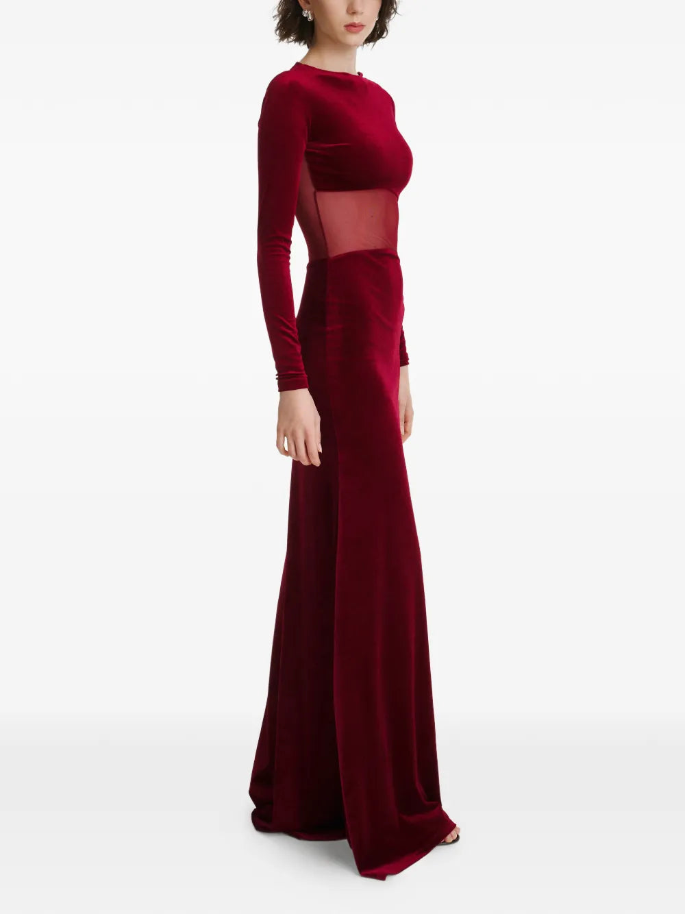2310 Studio Mesh Panel Long Sleeves Velvet Maxi Dress