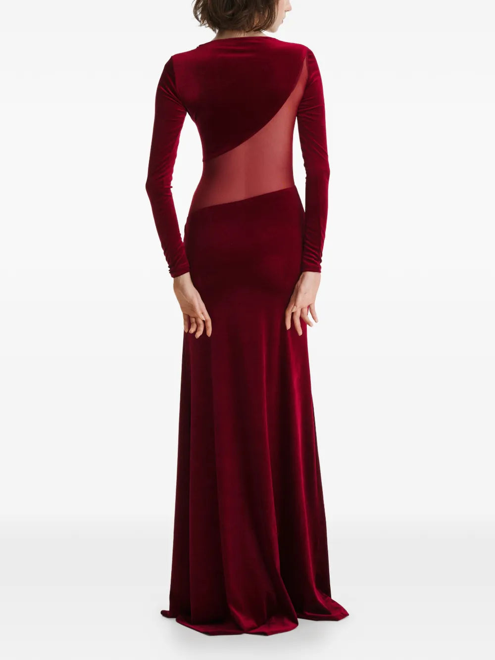2310 Studio Mesh Panel Long Sleeves Velvet Maxi Dress