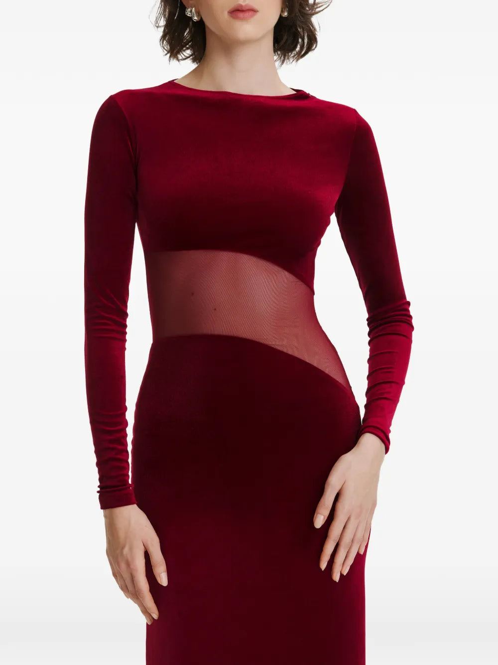 2310 Studio Mesh Panel Long Sleeves Velvet Maxi Dress