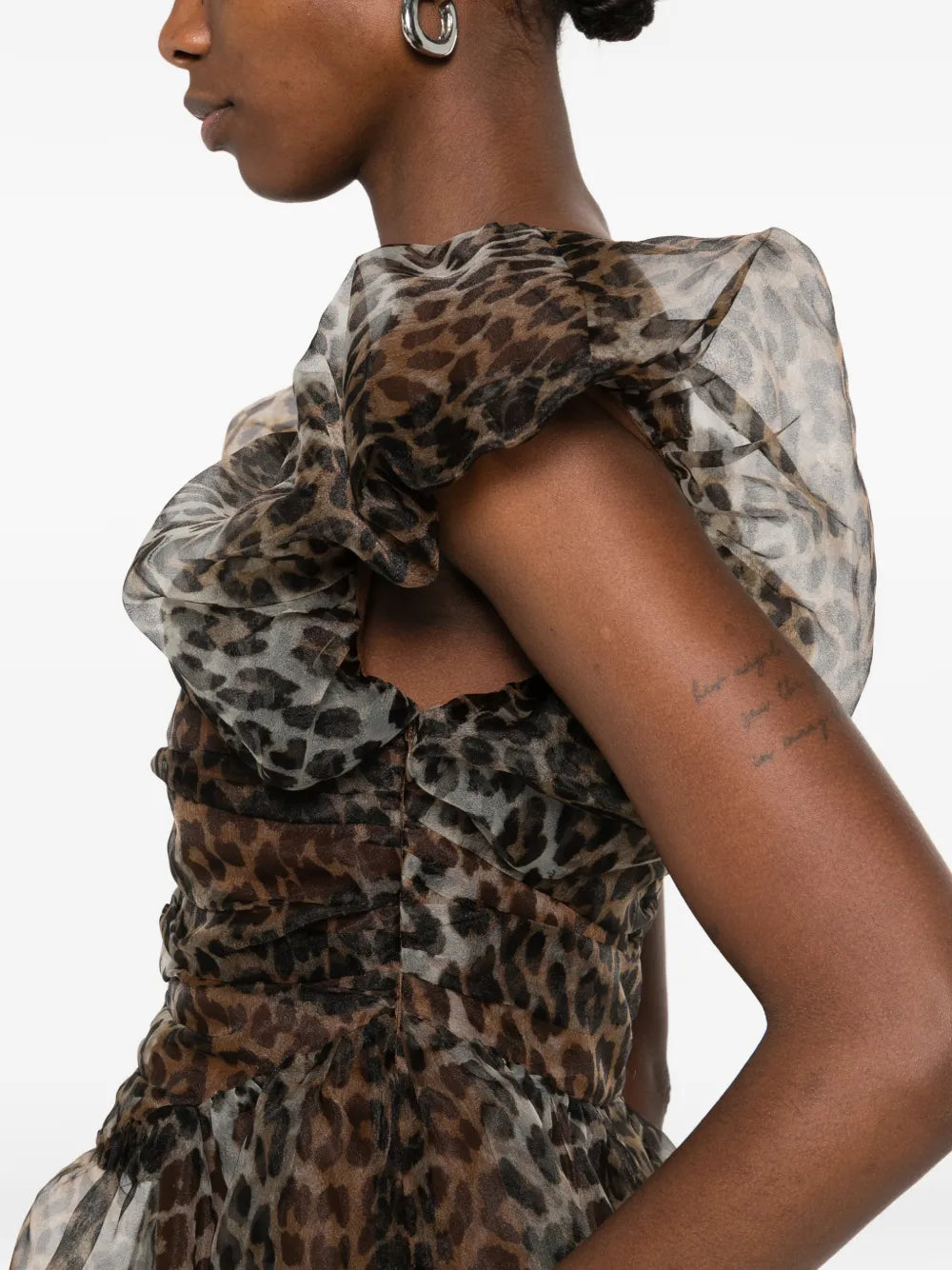 Ganni Ruffled Animal Print Midi Dress