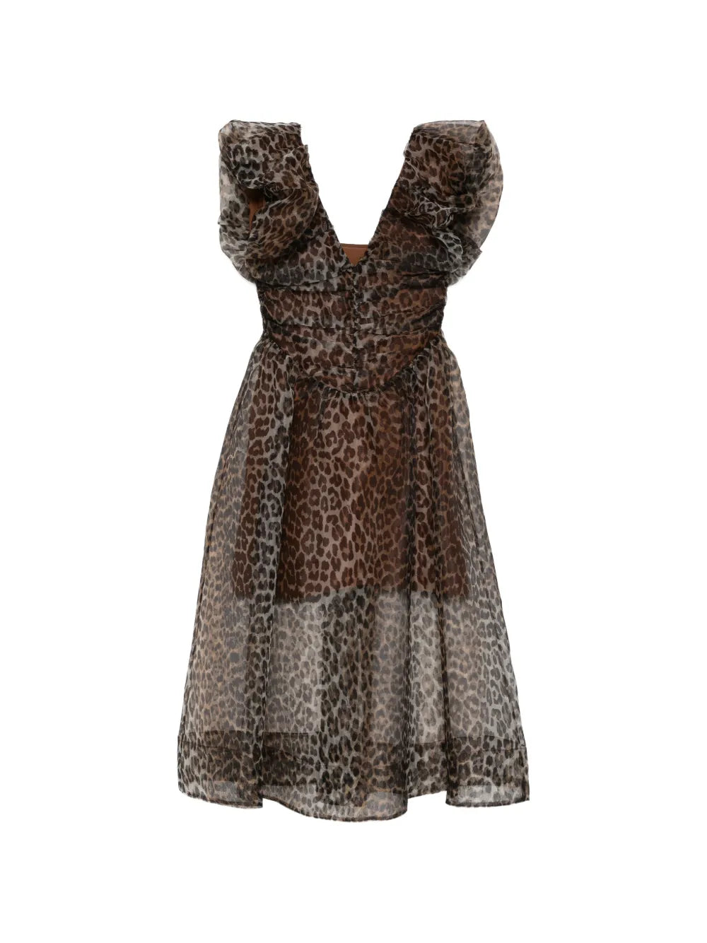 Ganni Ruffled Animal Print Midi Dress