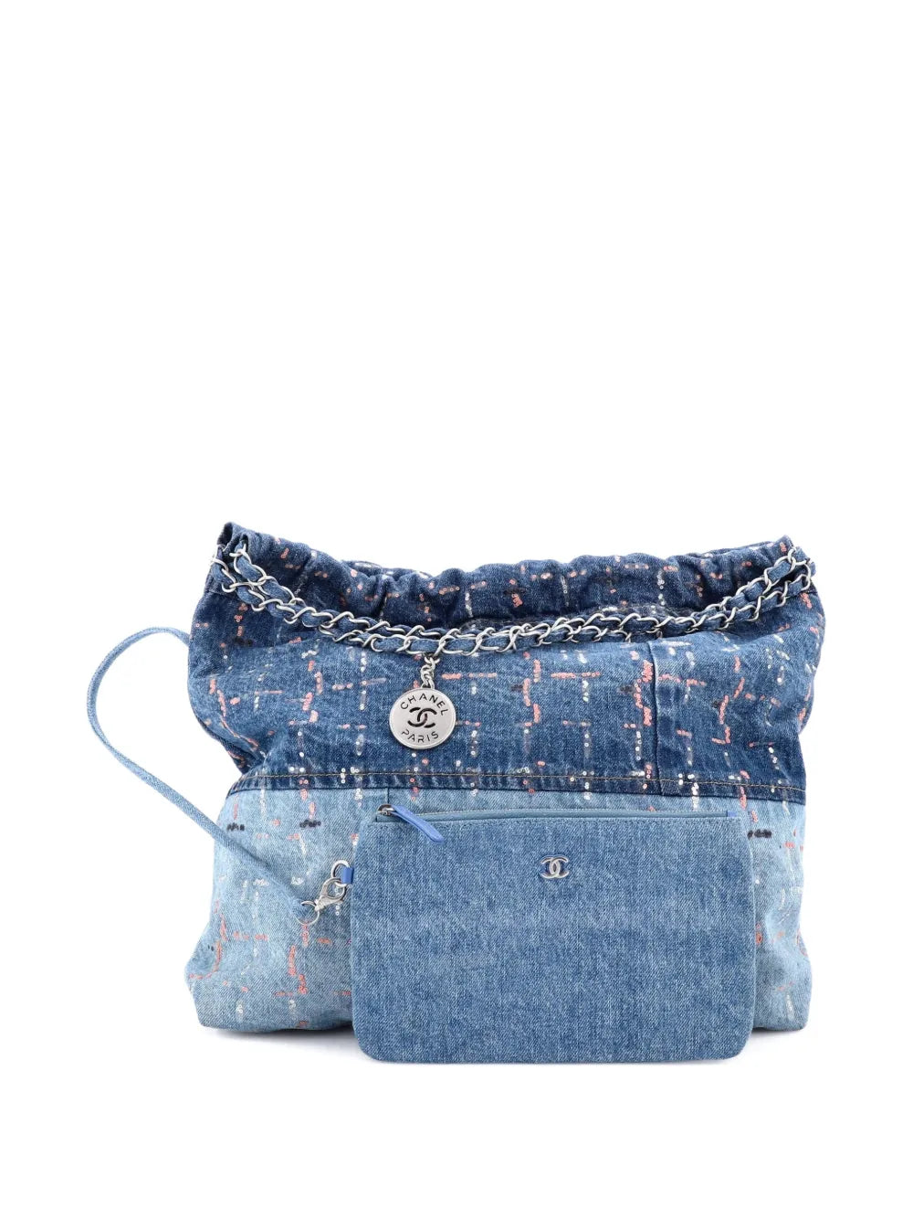 Chanel Pre Owned 22 Chain Denim With Sequins Medium Hobo Bag