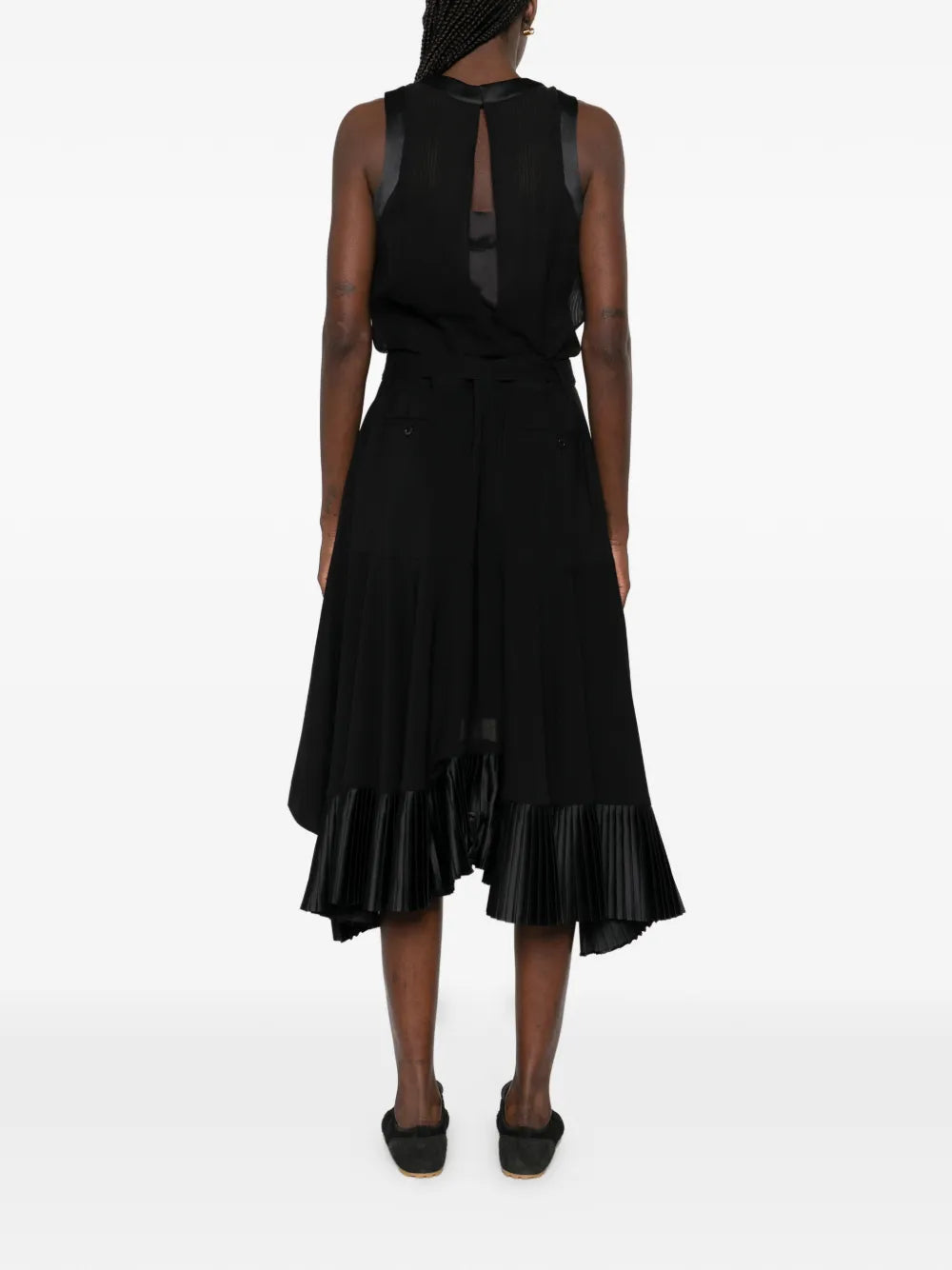 Sacai Pleated Belted Midi Dress