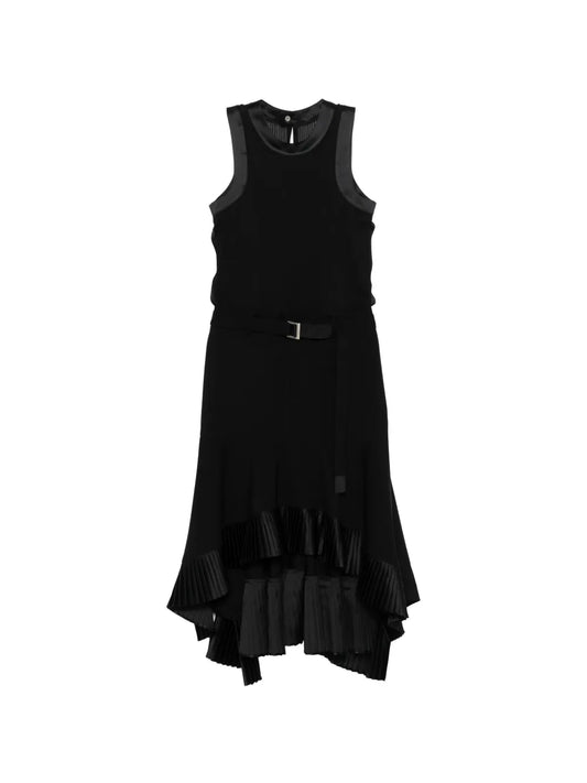 Sacai Pleated Belted Midi Dress