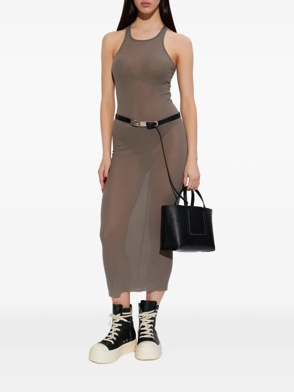 Rick Owens Ribbed Knit Racerback Midi Dress