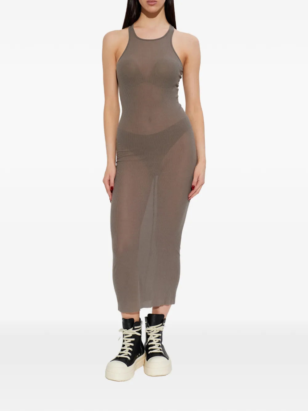 Rick Owens Ribbed Knit Racerback Midi Dress