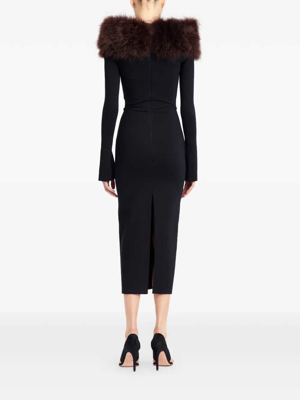 16Arlington Canter Feather Trim Midi Dress