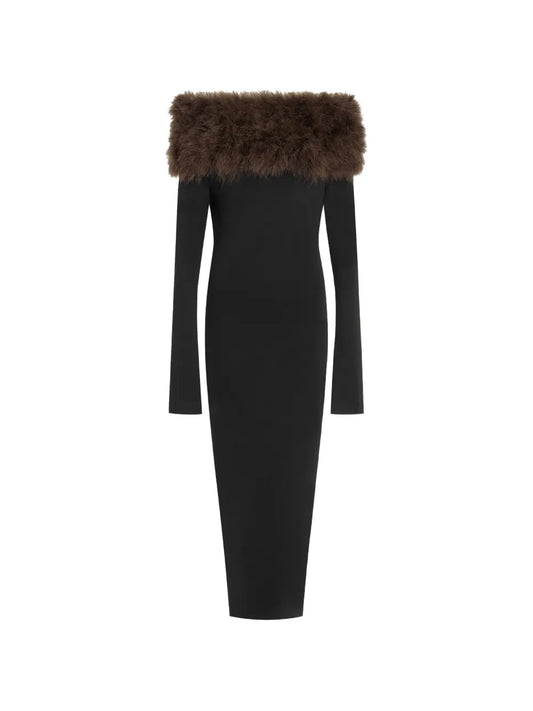 16Arlington Canter Feather Trim Midi Dress