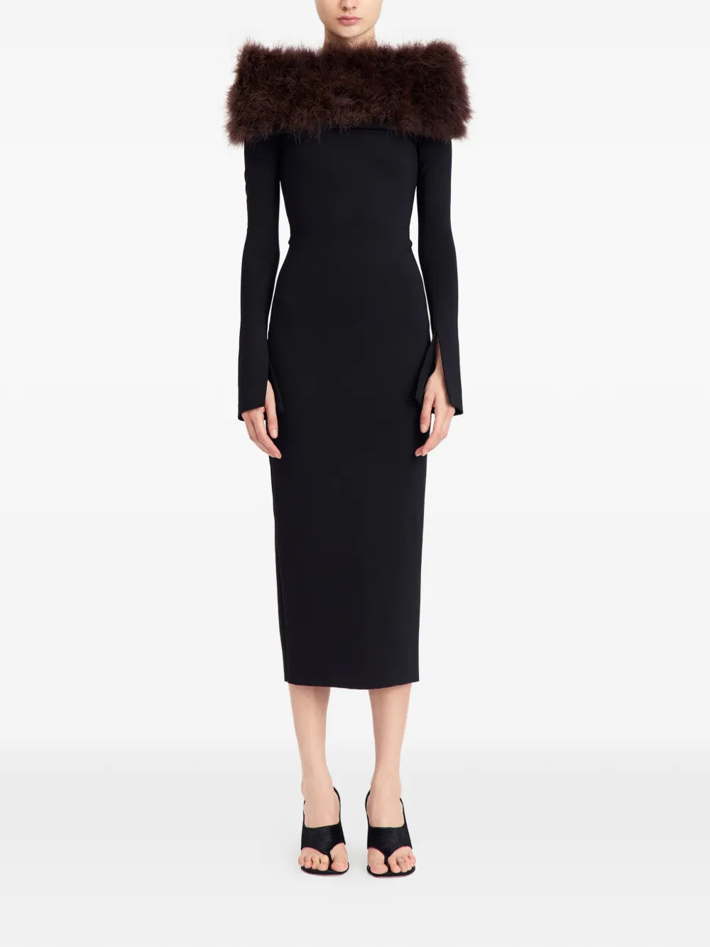 16Arlington Canter Feather Trim Midi Dress