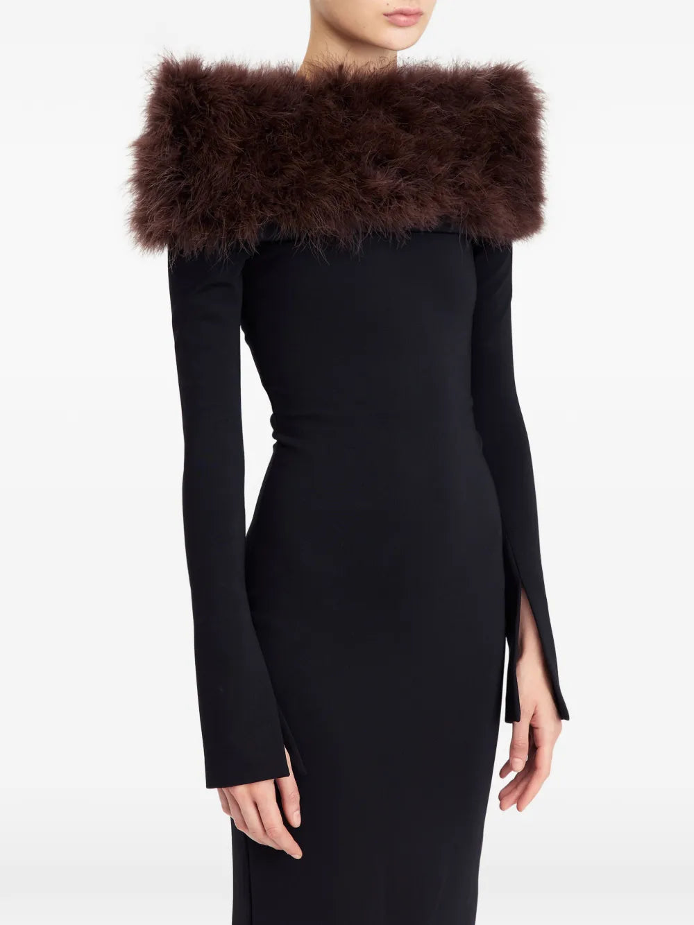 16Arlington Canter Feather Trim Midi Dress