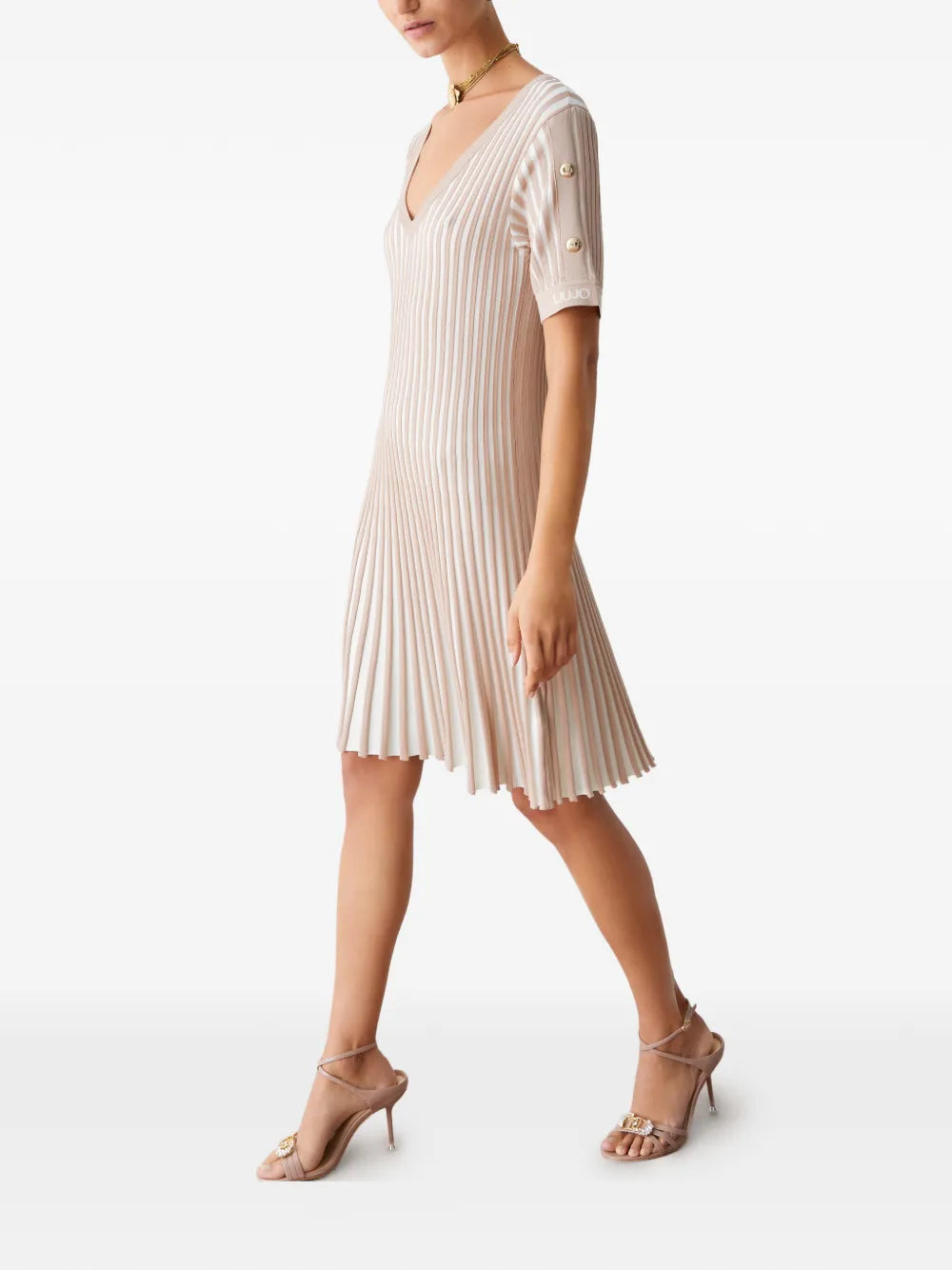 Liu Jo Striped Button V Neck Mini Dress