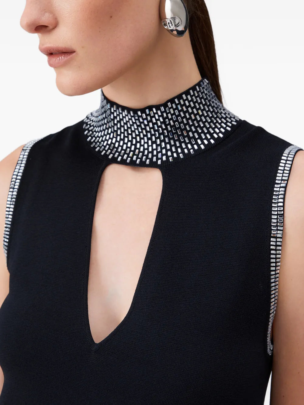 Liu Jo Rhinestone Embellished Cut Out Knit Mini Dress