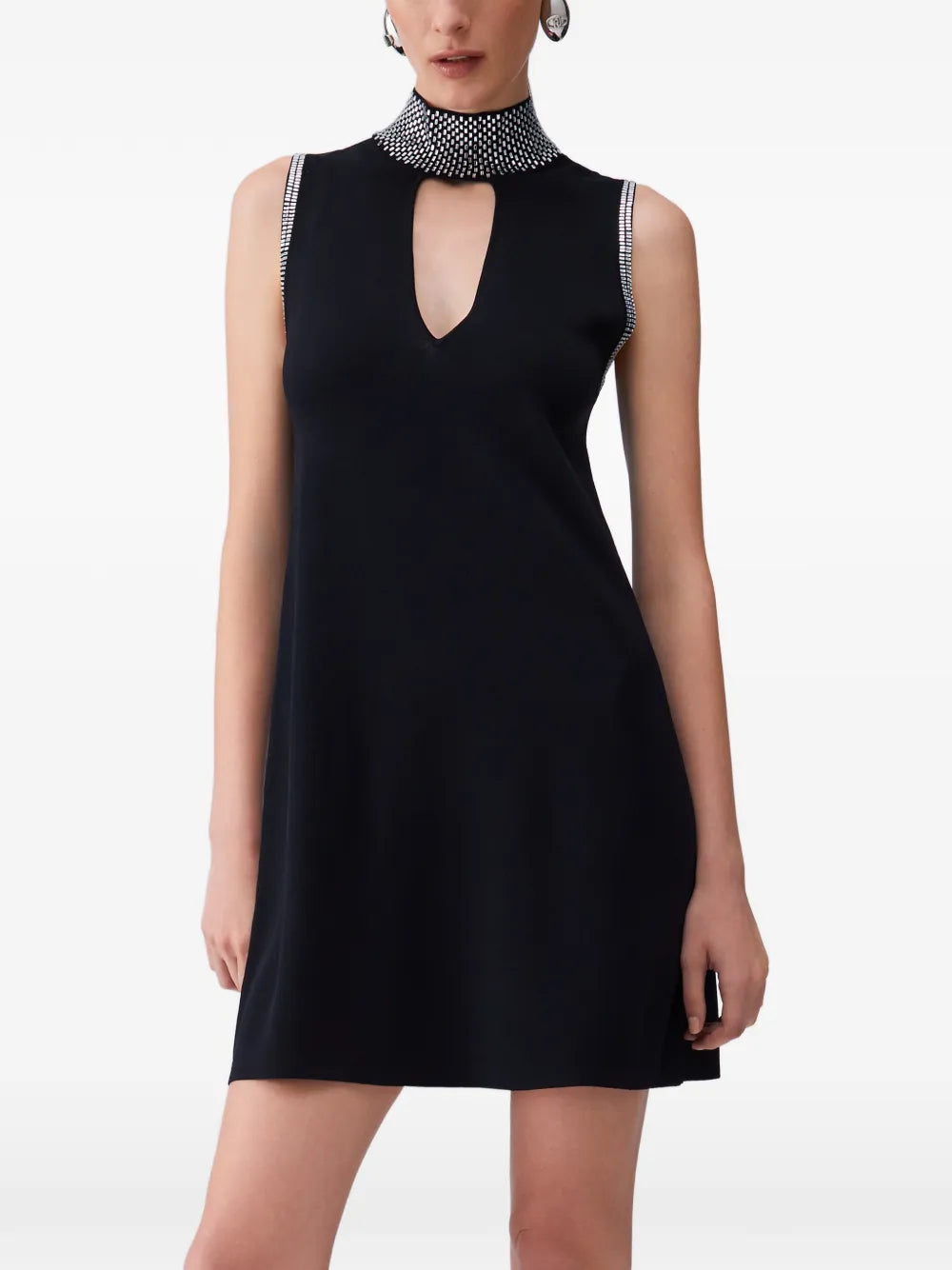 Liu Jo Rhinestone Embellished Cut Out Knit Mini Dress
