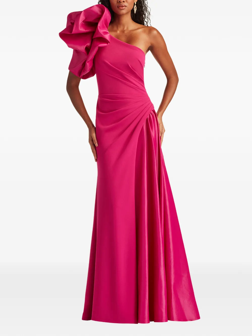 Tadashi Shoji One Shoulder Ruffled Maxi Dress