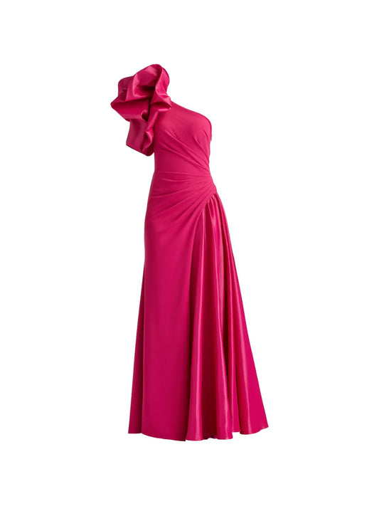 Tadashi Shoji One Shoulder Ruffled Maxi Dress