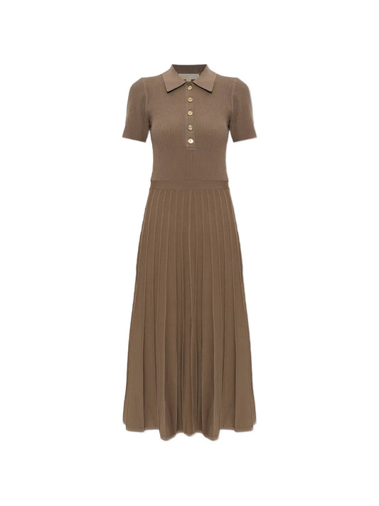 Michael Michael Kors Half Button Pleated Midi Dress