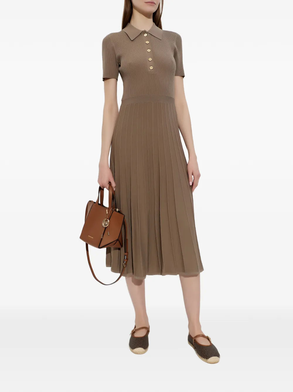 Michael Michael Kors Half Button Pleated Midi Dress