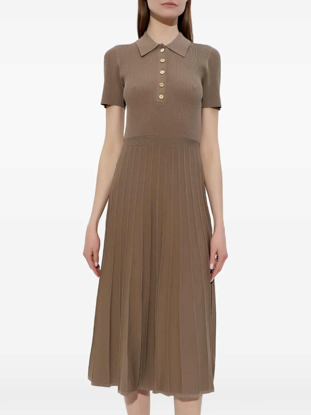 Michael Michael Kors Half Button Pleated Midi Dress