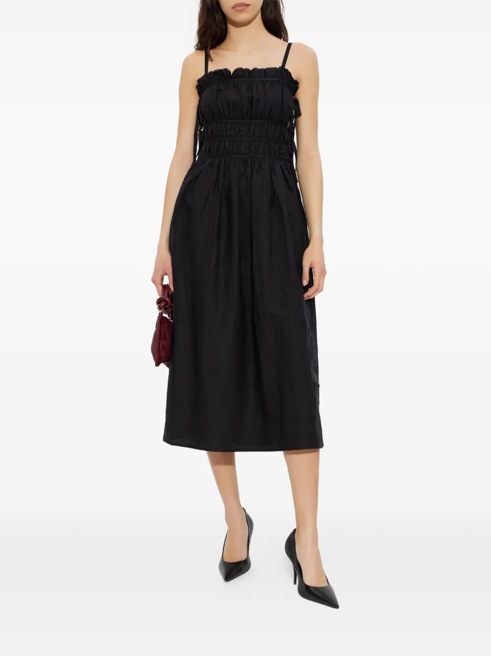 Cult Gaia Ruffled Tie Midi Dress