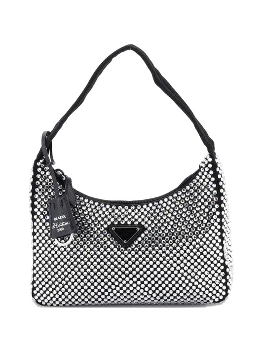 Prada Pre Owned Re Edition 2000 Crystal Embellished Satin Mini Hobo Bag