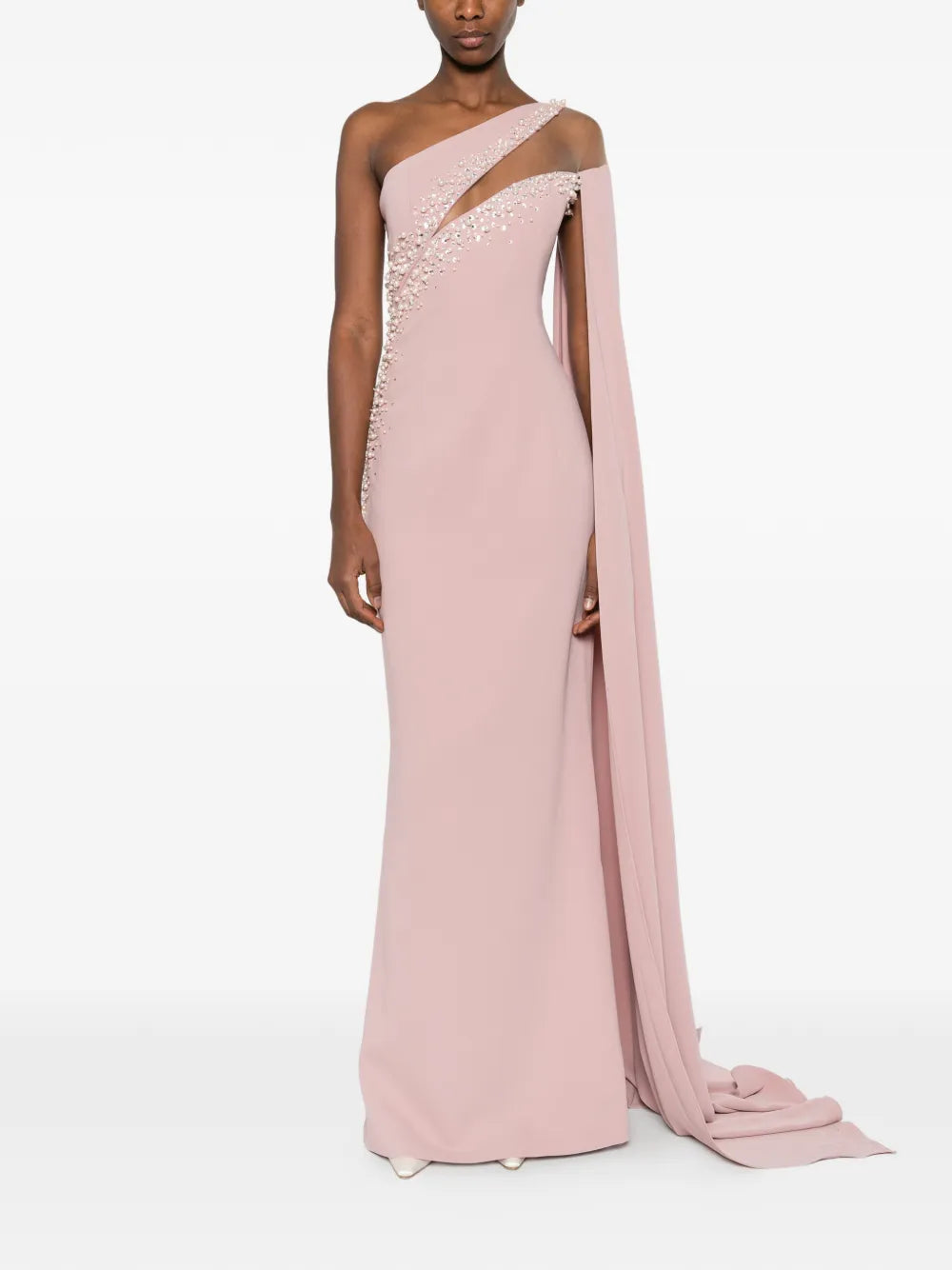 Jean Louis Sabaji Embellished One Shoulder Maxi Dress