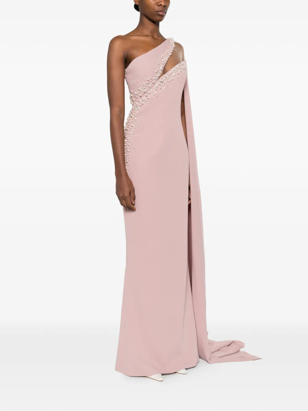 Jean Louis Sabaji Embellished One Shoulder Maxi Dress