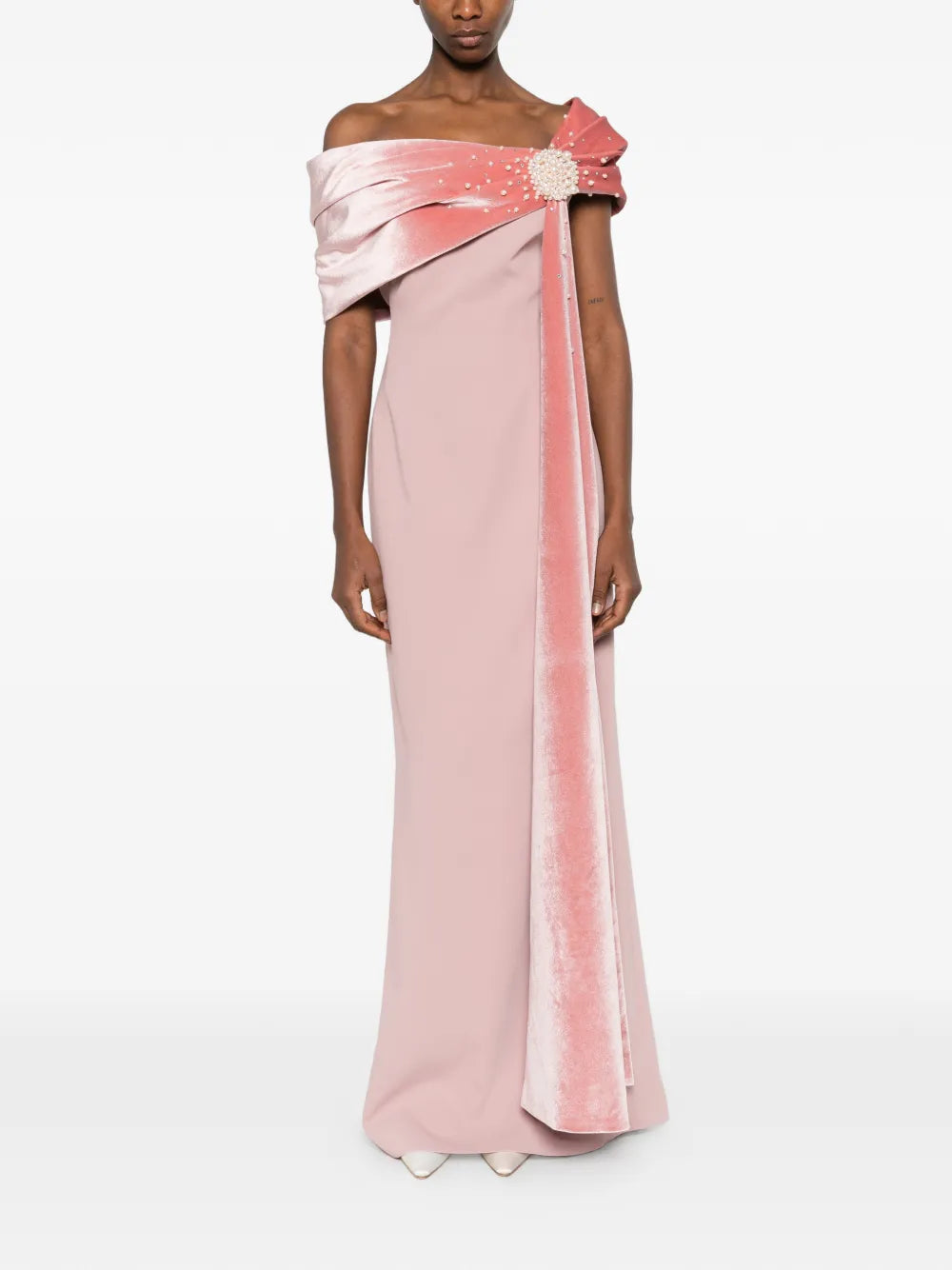 Jean Louis Sabaji Embellished Draped Maxi Dress