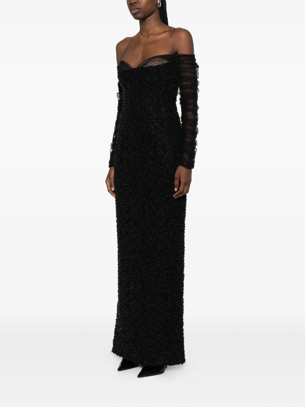 Jean Louis Sabaji Ruffled Beaded Maxi Dress