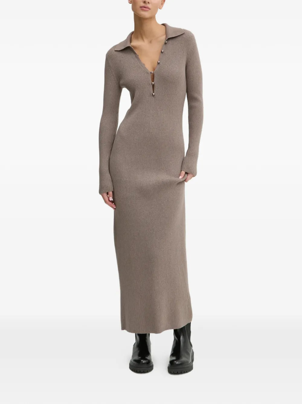 Abercrombie Fitch Ribbed Buttoned Midi Dress