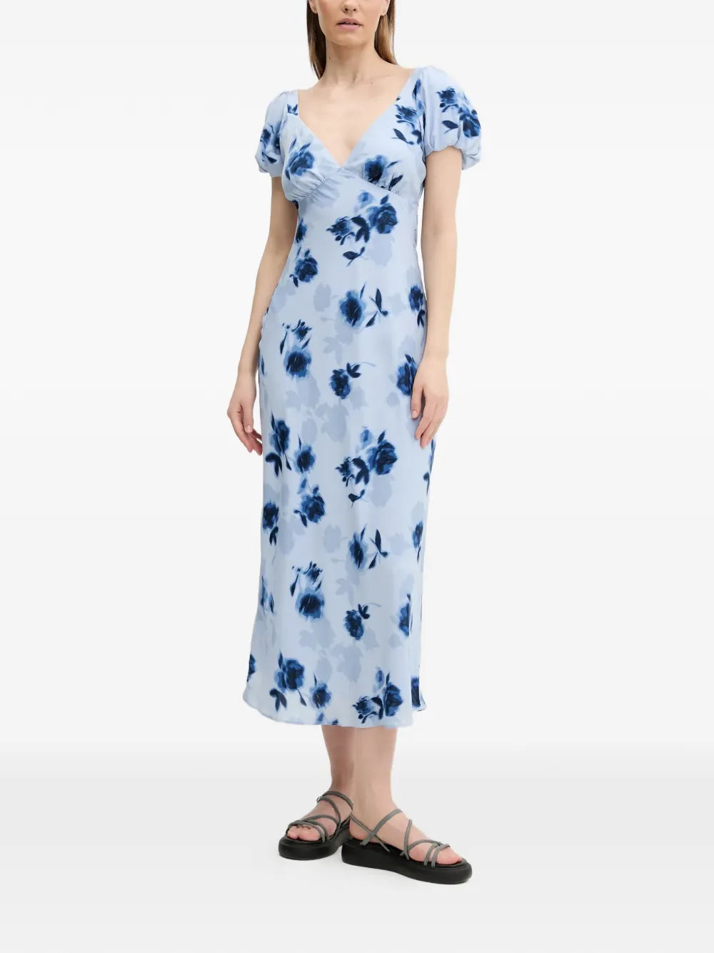 Abercrombie Fitch Floral Print Puff Sleeve Midi Dress