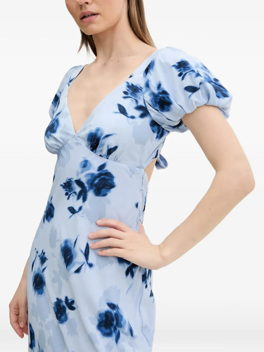 Abercrombie Fitch Floral Print Puff Sleeve Midi Dress