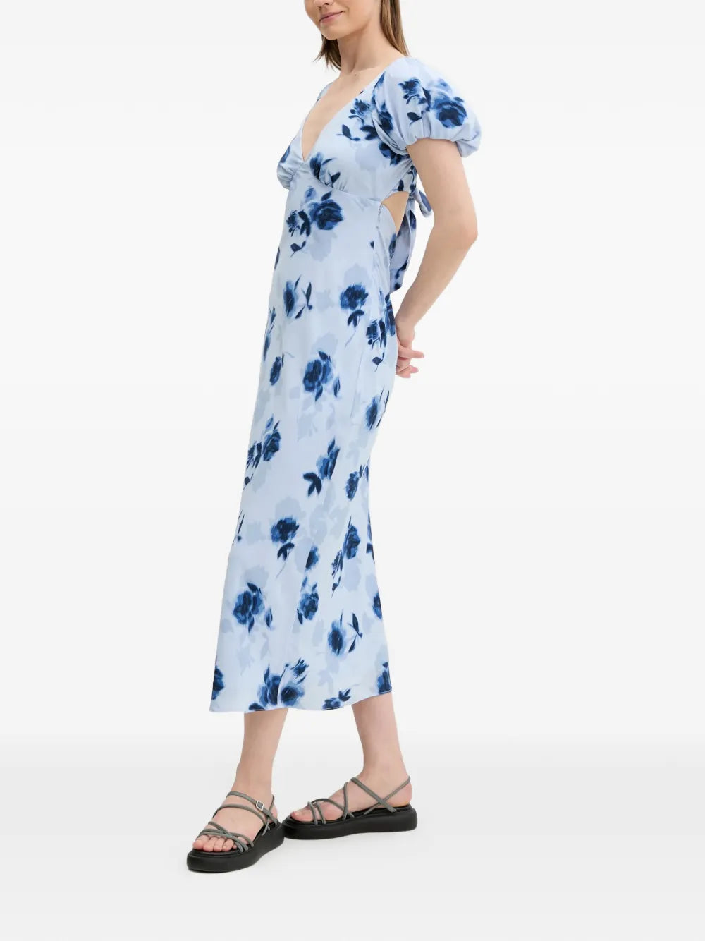 Abercrombie Fitch Floral Print Puff Sleeve Midi Dress