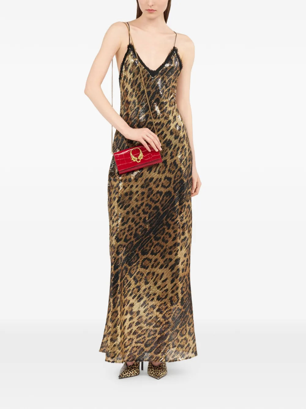 Roberto Cavalli Jaguar Print Embellished Maxi Dress
