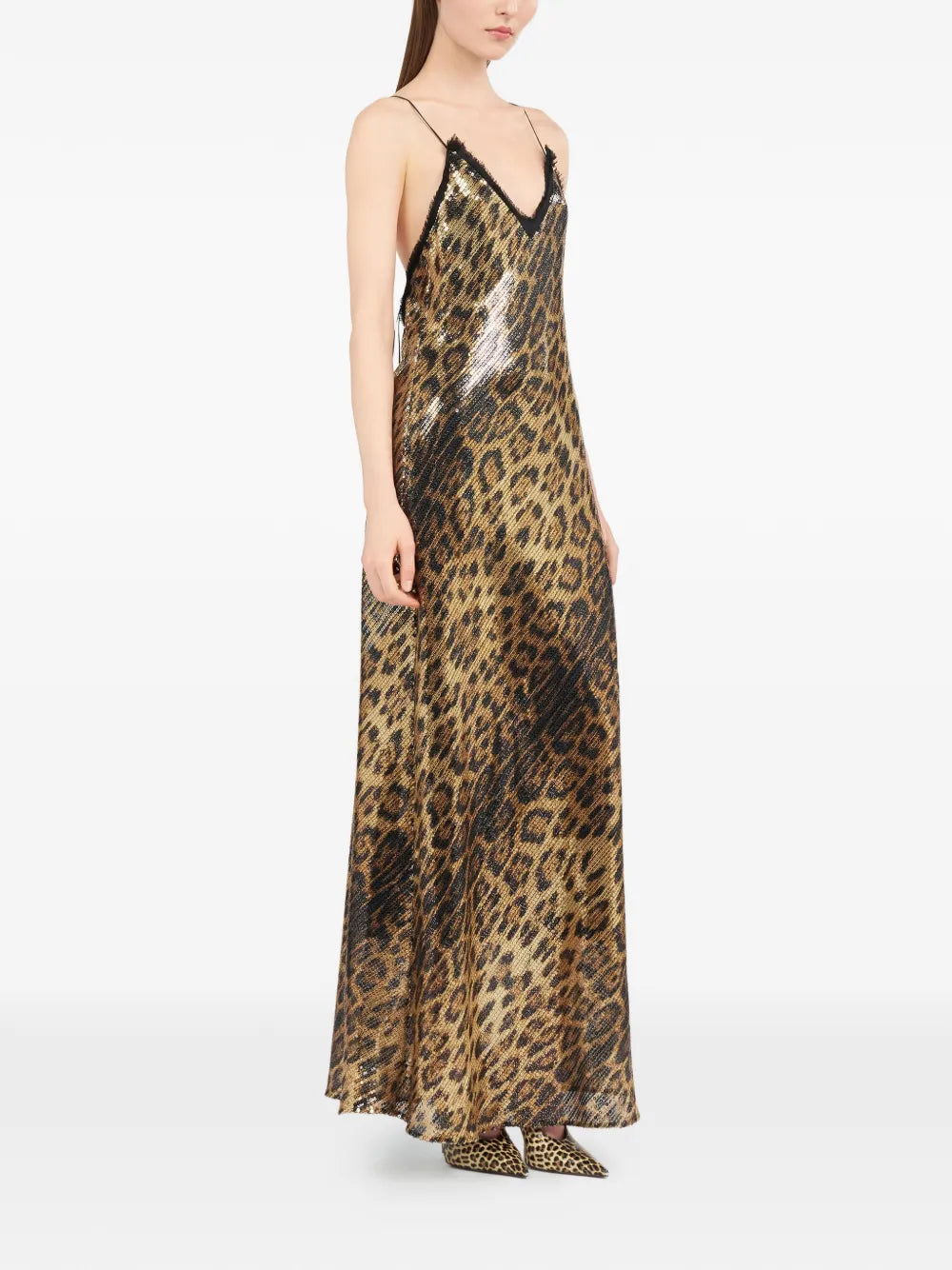 Roberto Cavalli Jaguar Print Embellished Maxi Dress