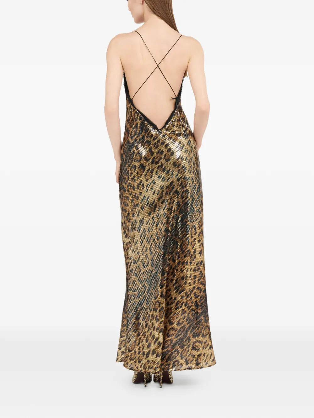 Roberto Cavalli Jaguar Print Embellished Maxi Dress