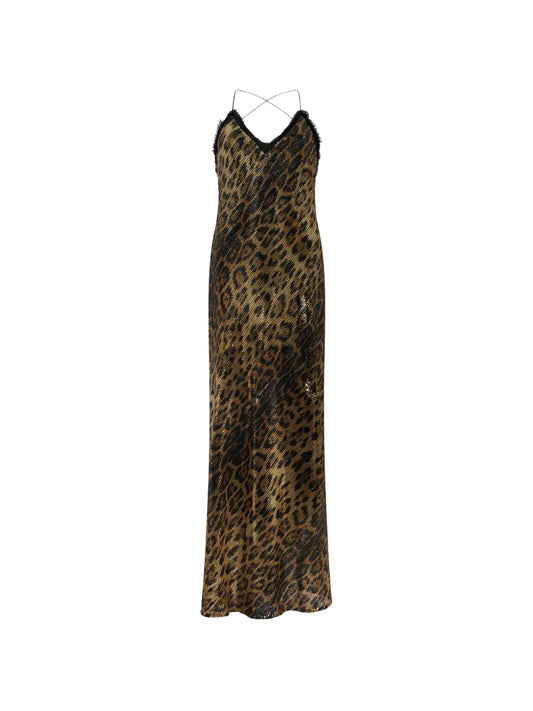 Roberto Cavalli Jaguar Print Embellished Maxi Dress