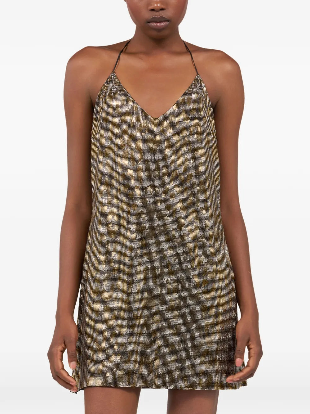 Roberto Cavalli Rhinestones V Neck Mini Dress