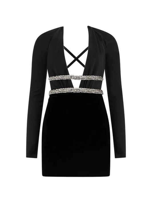 Roberto Cavalli Embellished V Neck Mini Dress