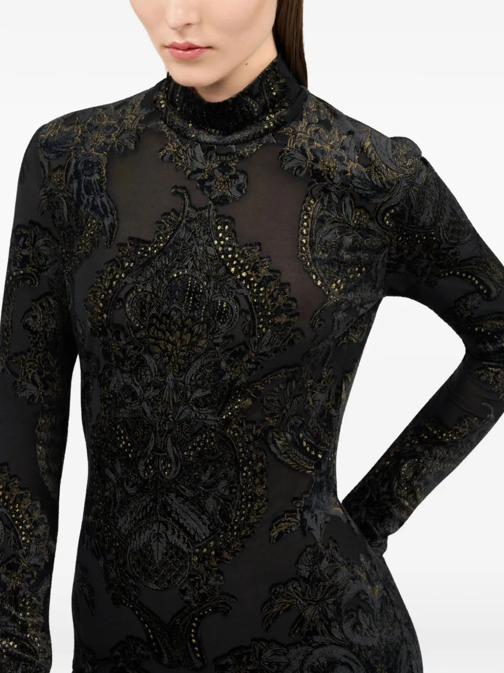Roberto Cavalli Ornamental Print Mock Neck Dress