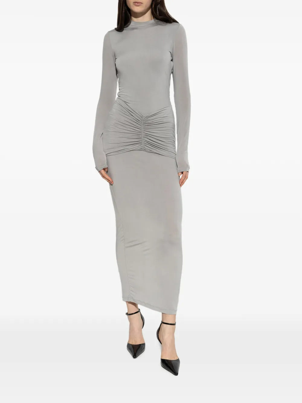 Balmain Ruched Open Back Maxi Dress