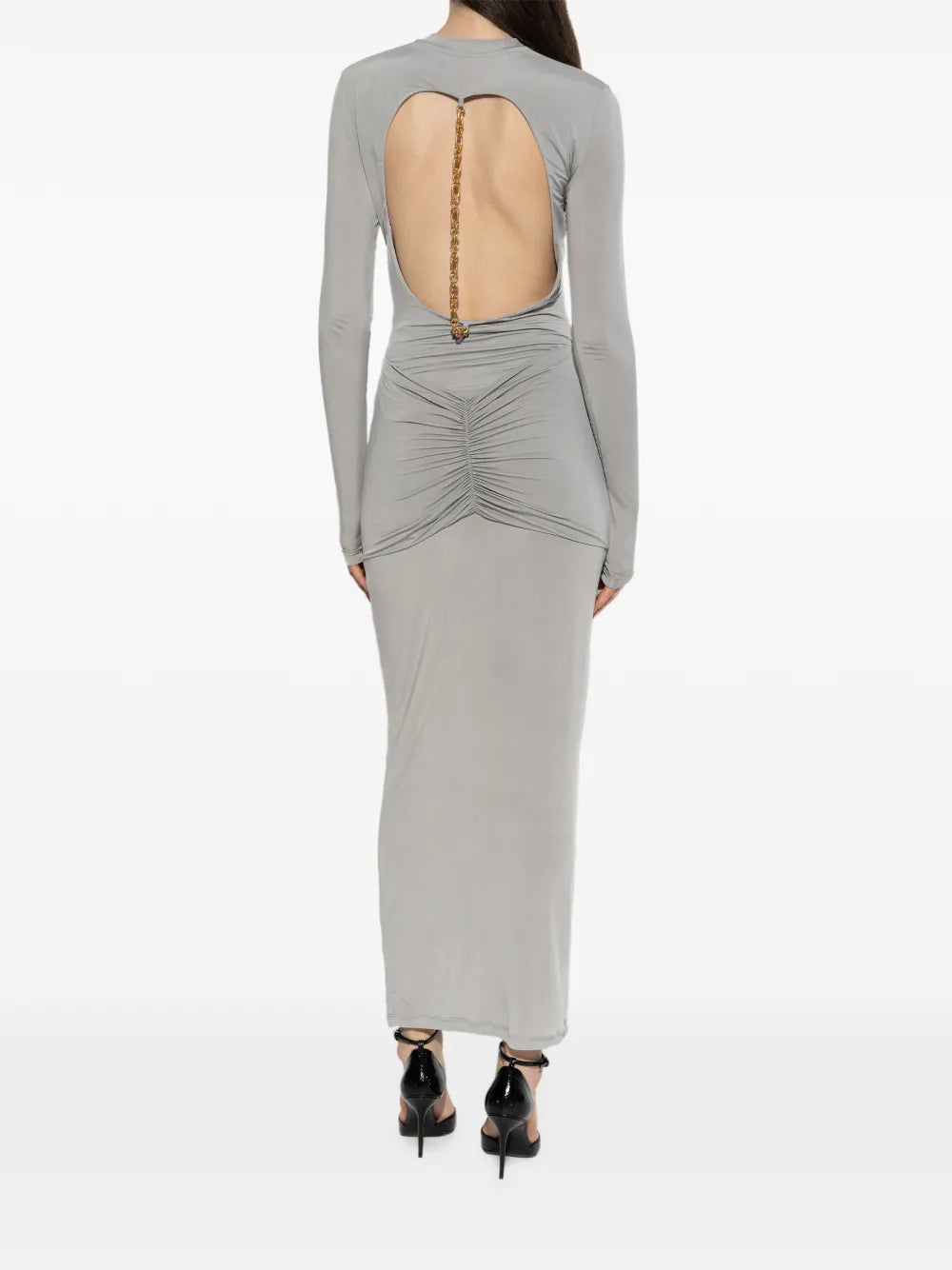 Balmain Ruched Open Back Maxi Dress